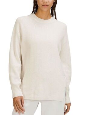 Lululemon Merino Wool-Blend Ribbed Crewneck Sweater White Opal Sz 10 / L